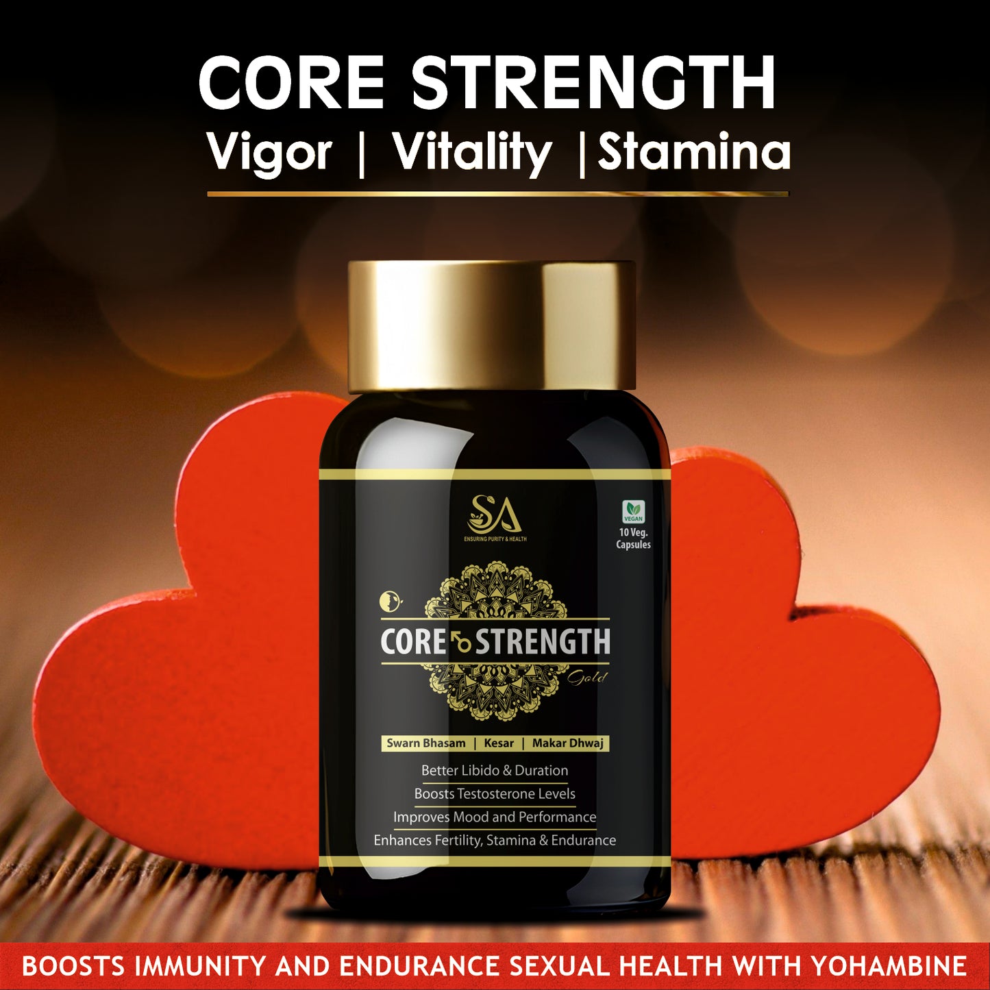 CORE STRENGTH Gold Capsules - Ayurvedic Supplement for Vitality and Stamina with Ashwagandha, Shilajit, Safed Musli, and More - 10 Capsules