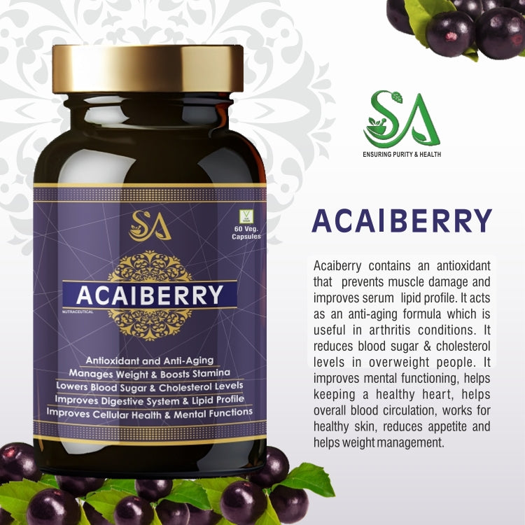 AcaiBerry Capsules | Supports Healthy Skin | Antioxidant-Rich Formula | Nutrition Supplement for Digestive System & Blood Sugar Management | 60 Capsules