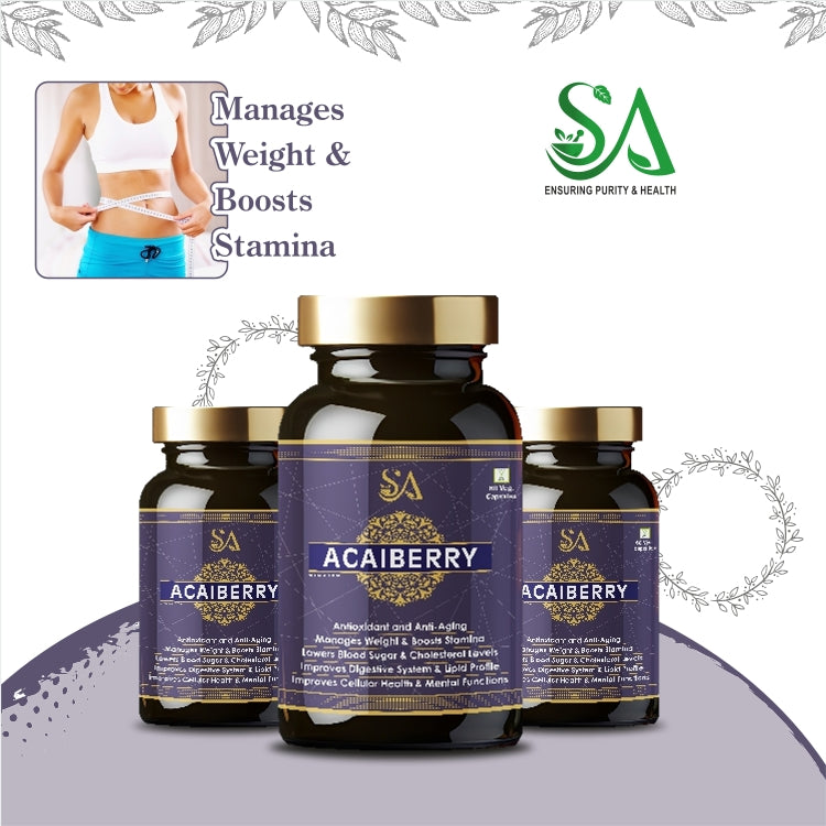 AcaiBerry Capsules | Supports Healthy Skin | Antioxidant-Rich Formula | Nutrition Supplement for Digestive System & Blood Sugar Management | 60 Capsules