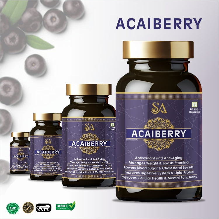 AcaiBerry Capsules | Supports Healthy Skin | Antioxidant-Rich Formula | Nutrition Supplement for Digestive System & Blood Sugar Management | 60 Capsules