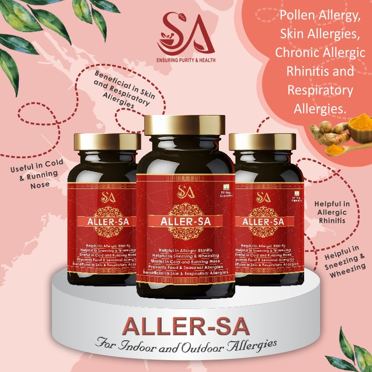ALLER-SA | Ayurvedic Medicine for Allergy Relief | Runny Nose, Watery Eyes, Respiratory Support - 60 Veg Capsules