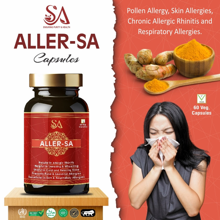 ALLER-SA | Ayurvedic Medicine for Allergy Relief | Runny Nose, Watery Eyes, Respiratory Support - 60 Veg Capsules