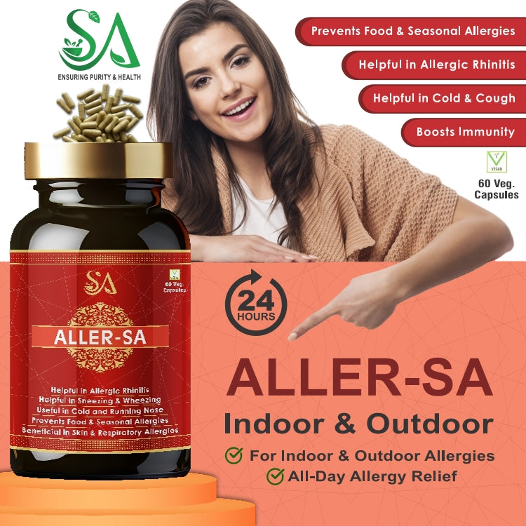 ALLER-SA | Ayurvedic Medicine for Allergy Relief | Runny Nose, Watery Eyes, Respiratory Support - 60 Veg Capsules