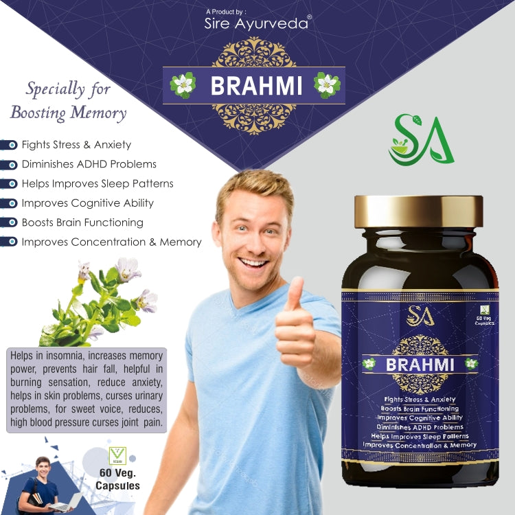 BRAHMI (Based Brain Booster Supplement with Brahmi Healthy Brain, Stress Relief, Improve Focus – 60 Veg Capsules)