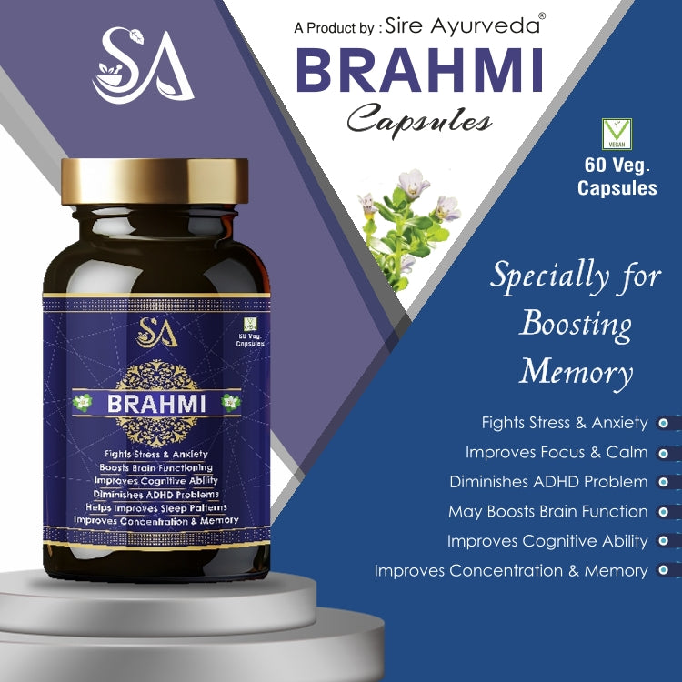 BRAHMI (Based Brain Booster Supplement with Brahmi Healthy Brain, Stress Relief, Improve Focus – 60 Veg Capsules)