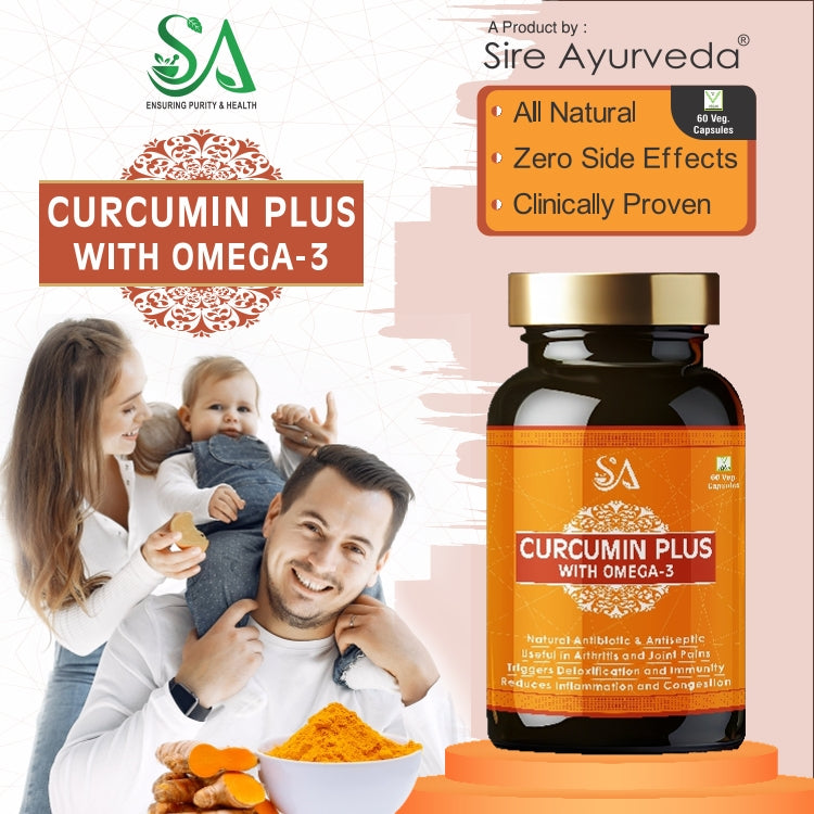 CURCUMIN PLUS WITH OMEGA- 3(Boosts Immunity & Resistance to infection ,Bone &Joint Wellness, Decreasing Workout Post Injuries, Body Detox)