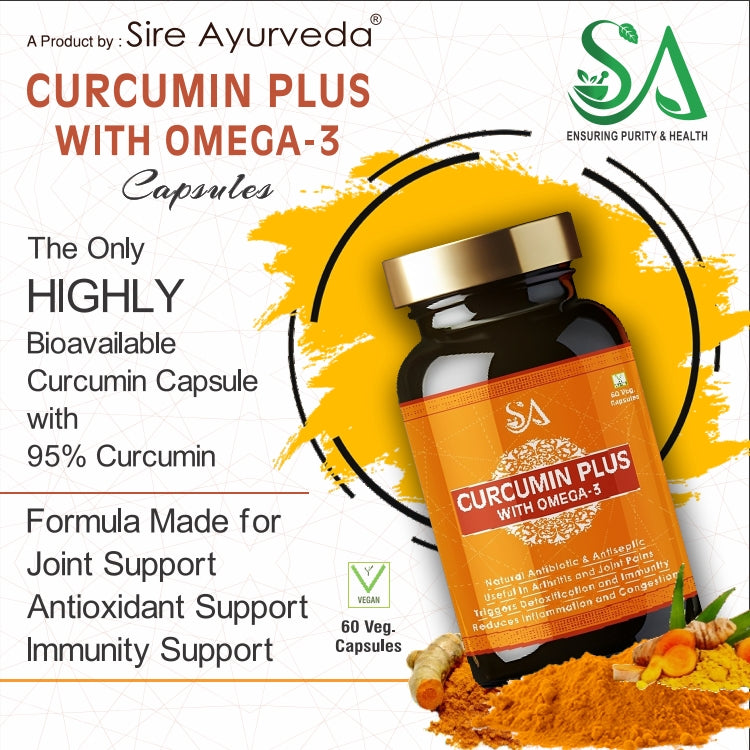 CURCUMIN PLUS WITH OMEGA- 3(Boosts Immunity & Resistance to infection ,Bone &Joint Wellness, Decreasing Workout Post Injuries, Body Detox)