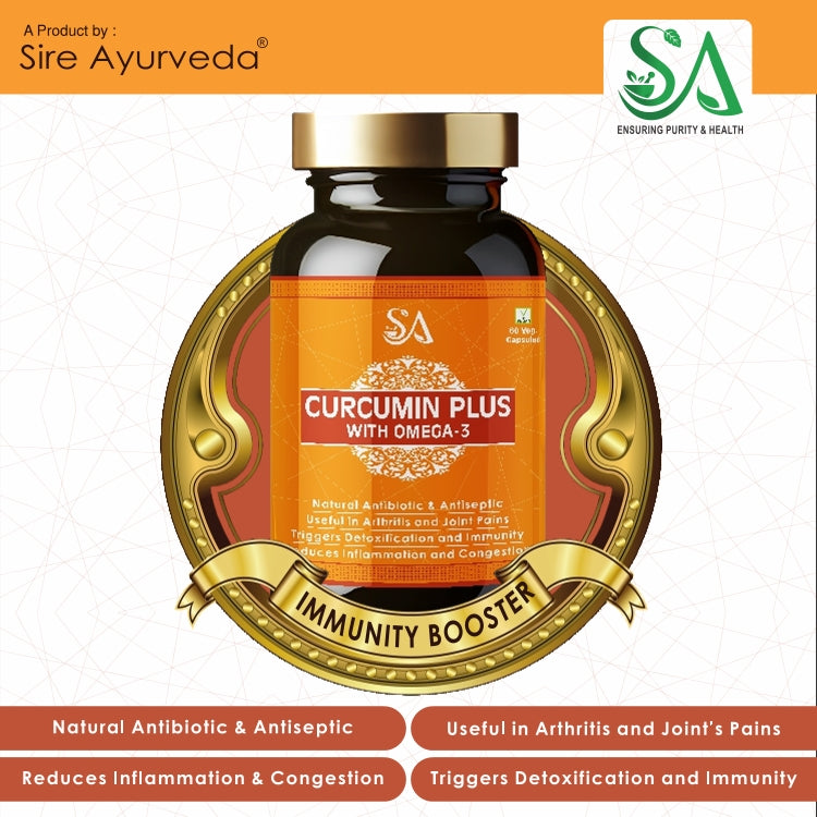 CURCUMIN PLUS WITH OMEGA- 3(Boosts Immunity & Resistance to infection ,Bone &Joint Wellness, Decreasing Workout Post Injuries, Body Detox)
