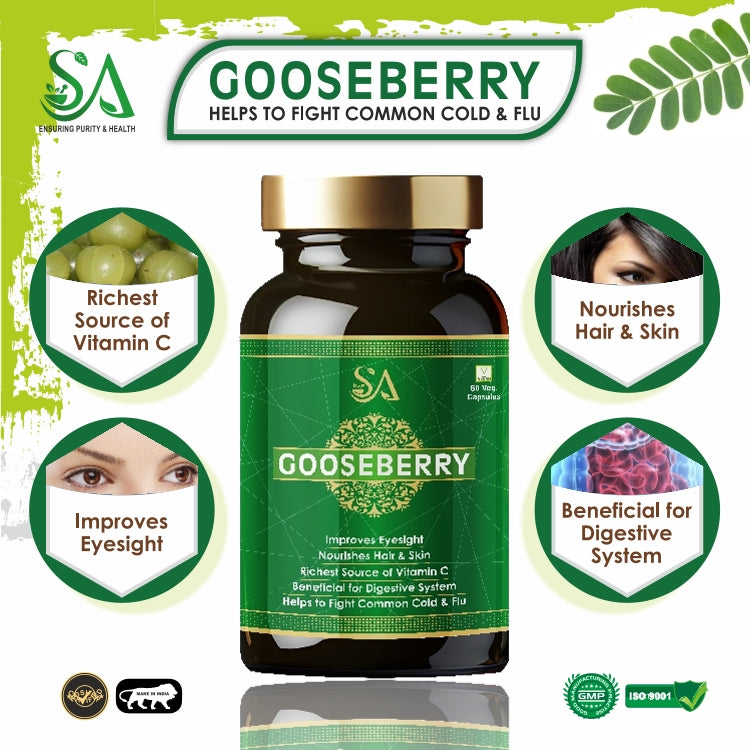 GOOSEBERRY(Improves eyesight, Richest source of vitamin C, Heart health, liver health(60 Capsules))
