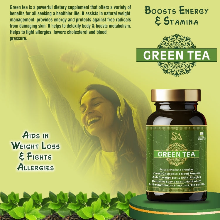 GREEN TEA(Metabolism Boost, Weight Loss Aid, Lowers cholesterol & blood pressure and Skin Health in a Bottle (60 Capsules)