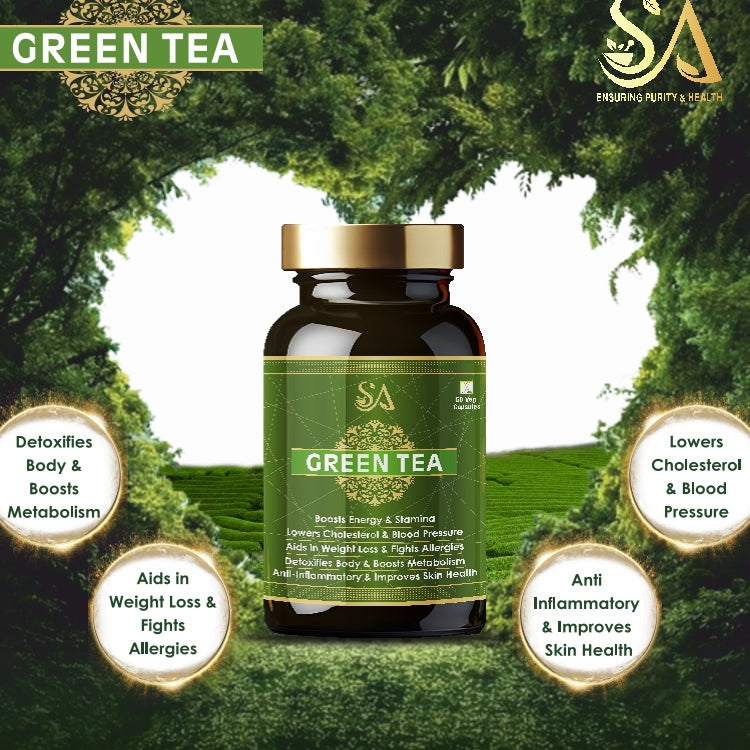 GREEN TEA(Metabolism Boost, Weight Loss Aid, Lowers cholesterol & blood pressure and Skin Health in a Bottle (60 Capsules)