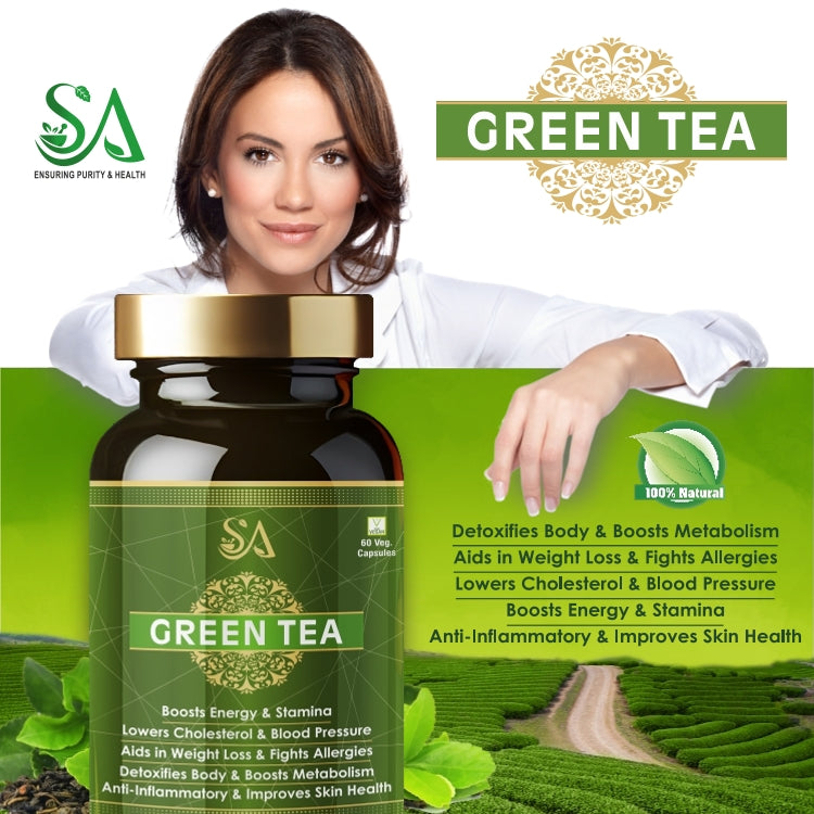 GREEN TEA(Metabolism Boost, Weight Loss Aid, Lowers cholesterol & blood pressure and Skin Health in a Bottle (60 Capsules)