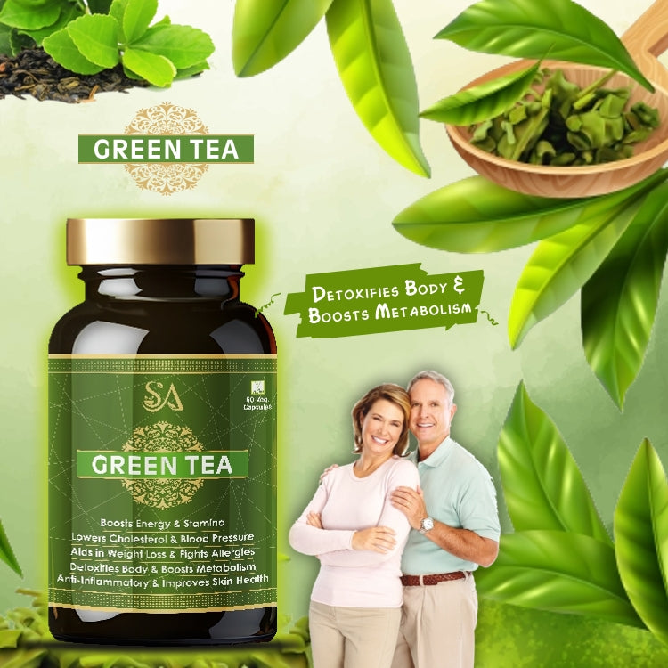 GREEN TEA(Metabolism Boost, Weight Loss Aid, Lowers cholesterol & blood pressure and Skin Health in a Bottle (60 Capsules)