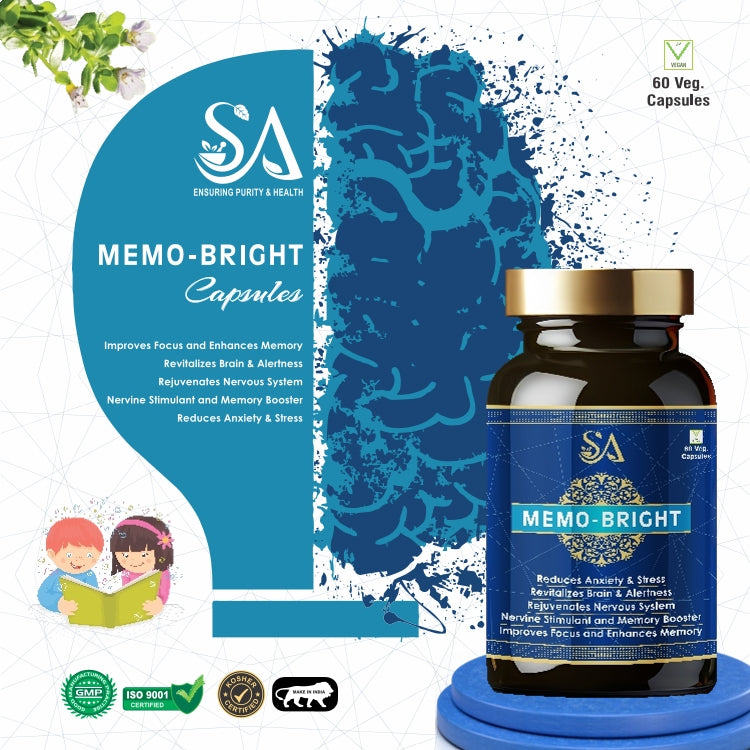 MEMO-BRIGHT(Brain Booster Supplement with Brahmi Healthy Brain, Stress Relief, Improve Focus – 60 Veg Capsules)
