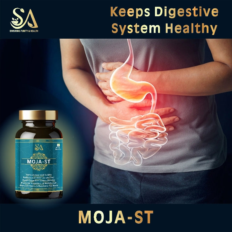 MOJA-ST(Ayurvedic Capsules for Digestion, Relieves Acidity, and Other Digestive Issues, Saunf, Jeera, Mulethi, Triphala, Pure ayurvedic Capsules 60 Veg Capsules)