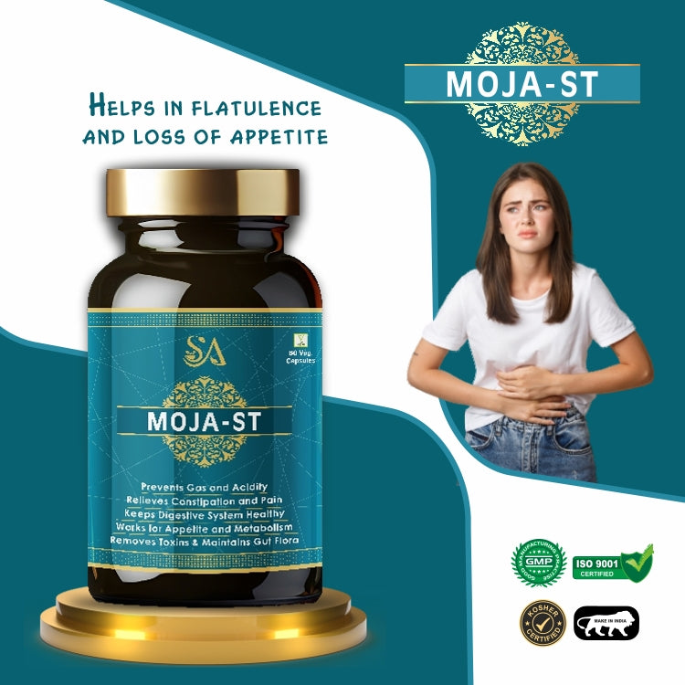 MOJA-ST(Ayurvedic Capsules for Digestion, Relieves Acidity, and Other Digestive Issues, Saunf, Jeera, Mulethi, Triphala, Pure ayurvedic Capsules 60 Veg Capsules)