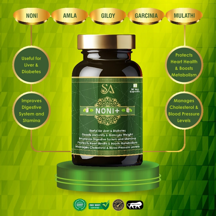 NONI+(Good For Body Detoxifier, Immunity Booster, Joint Pain Relief Restful Sleep ,60 Veg Capsules)