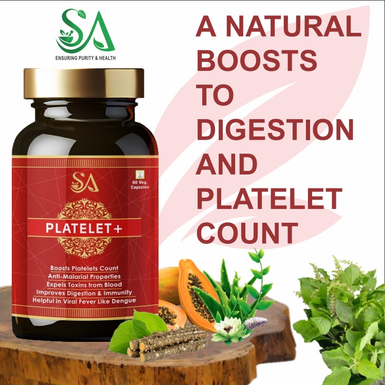 PLATELET+(Protects From Fever, Dengue, Produces New Blood Platelets, 60 Capsules (100% Ayurvedic)