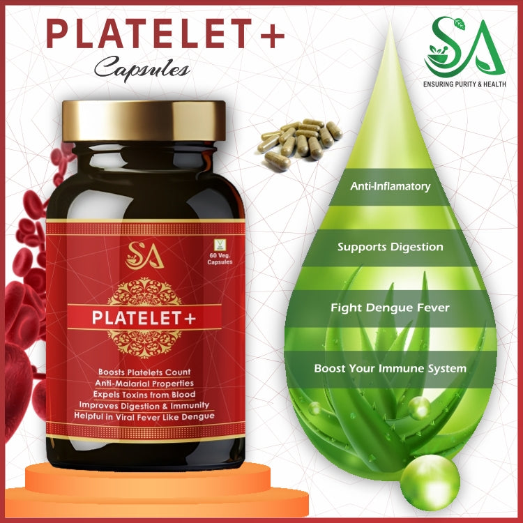 PLATELET+(Protects From Fever, Dengue, Produces New Blood Platelets, 60 Capsules (100% Ayurvedic)