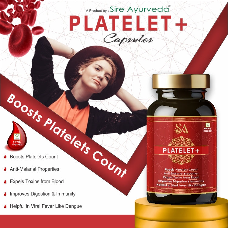 PLATELET+(Protects From Fever, Dengue, Produces New Blood Platelets, 60 Capsules (100% Ayurvedic)