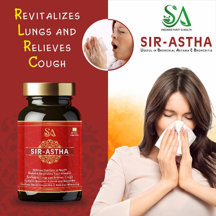 SIR-ASTHA(Ayurvedic Capsule, Relief from breath shortness, Congestion, Coughing, Respiratory Disorder ,Easy Breathing, Lungs Health & Wellness (60 Capsules)