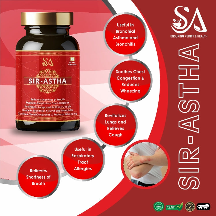SIR-ASTHA(Ayurvedic Capsule, Relief from breath shortness, Congestion, Coughing, Respiratory Disorder ,Easy Breathing, Lungs Health & Wellness (60 Capsules)