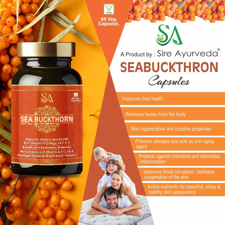 SEA BUCKTHORN(Rich Source of Omega, Supports Digestions, Cardiovascular Health & Liver Detox, 60 Veg Capsules)