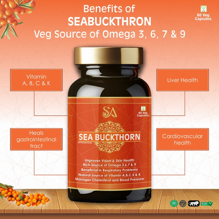 SEA BUCKTHORN(Rich Source of Omega, Supports Digestions, Cardiovascular Health & Liver Detox, 60 Veg Capsules)
