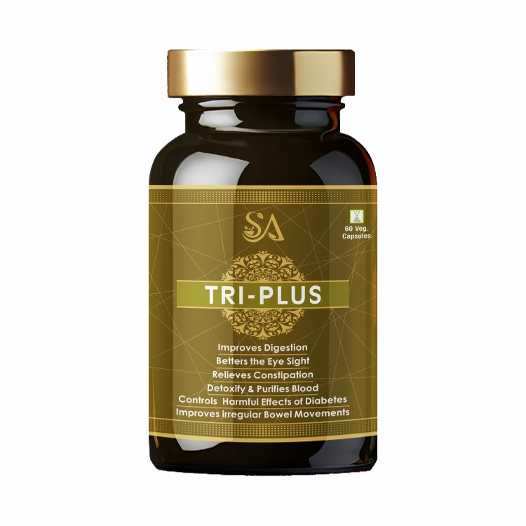 TRI-PLUS for Digestion, Relieves acidity and Other Digestive Issues, Saunf, Jatamansi, Jeera, Mulethi, Triphala, Pure Ayurvedic, Natural & Herbal Capsules for Digestive Health, Gut Balance, and Comfortable Digestion and immunity, 60 Veg Capsules)