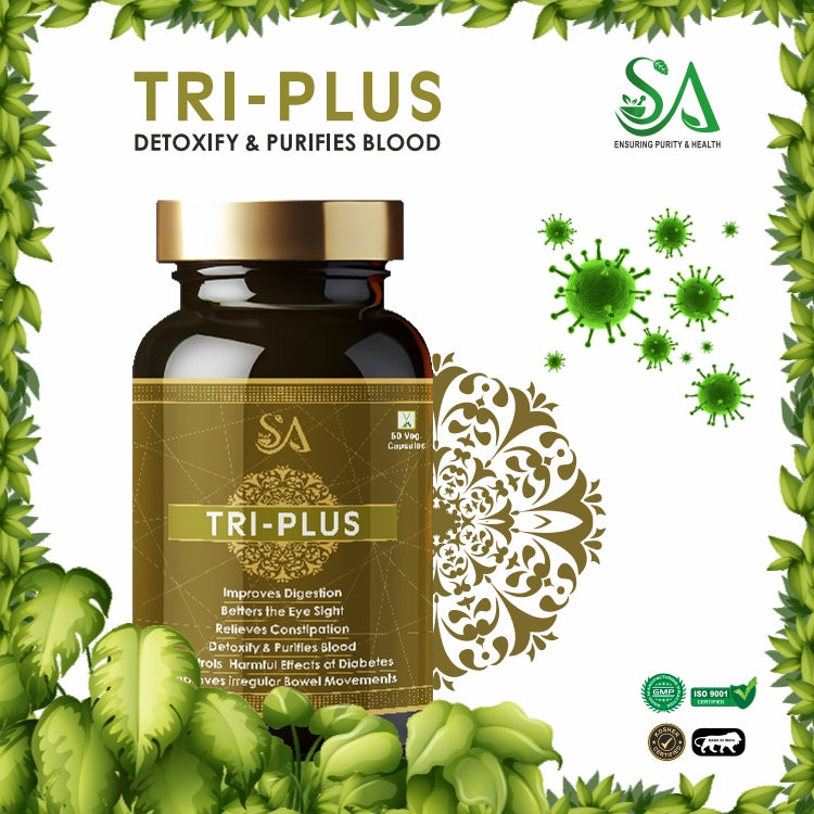 TRI-PLUS for Digestion, Relieves acidity and Other Digestive Issues, Saunf, Jatamansi, Jeera, Mulethi, Triphala, Pure Ayurvedic, Natural & Herbal Capsules for Digestive Health, Gut Balance, and Comfortable Digestion and immunity, 60 Veg Capsules)