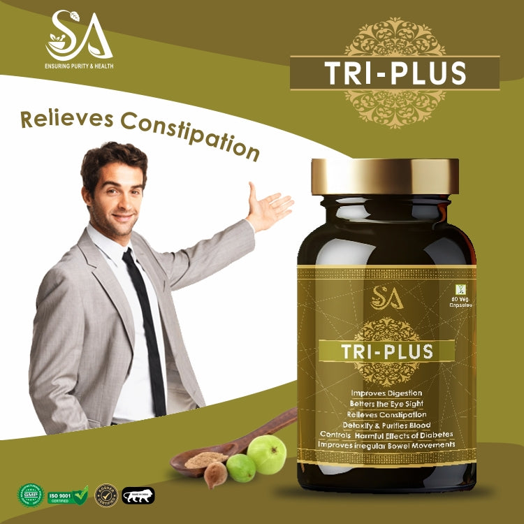 TRI-PLUS for Digestion, Relieves acidity and Other Digestive Issues, Saunf, Jatamansi, Jeera, Mulethi, Triphala, Pure Ayurvedic, Natural & Herbal Capsules for Digestive Health, Gut Balance, and Comfortable Digestion and immunity, 60 Veg Capsules)