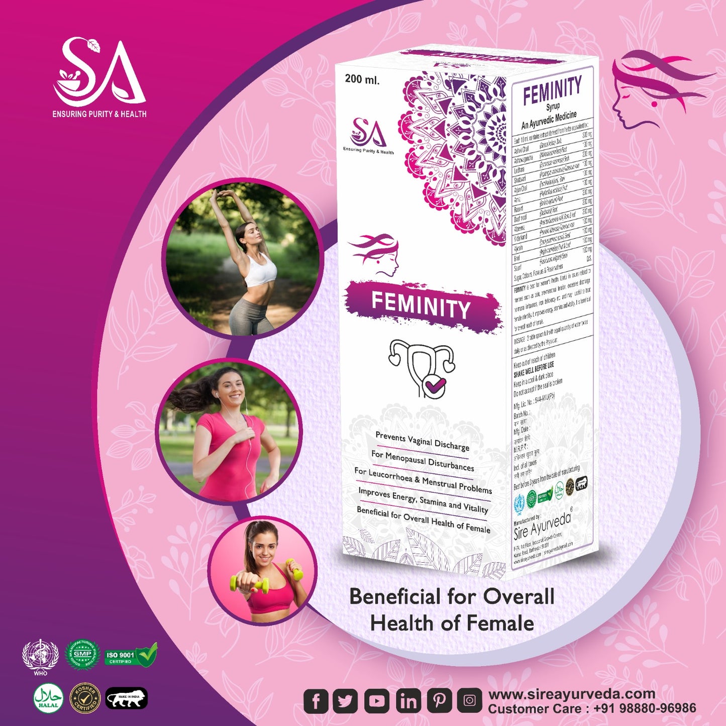 FEMINITY( Women ayurvedic herbs, Shatavari, Ashwagandha, Ashoka, Lodhra, Babool)