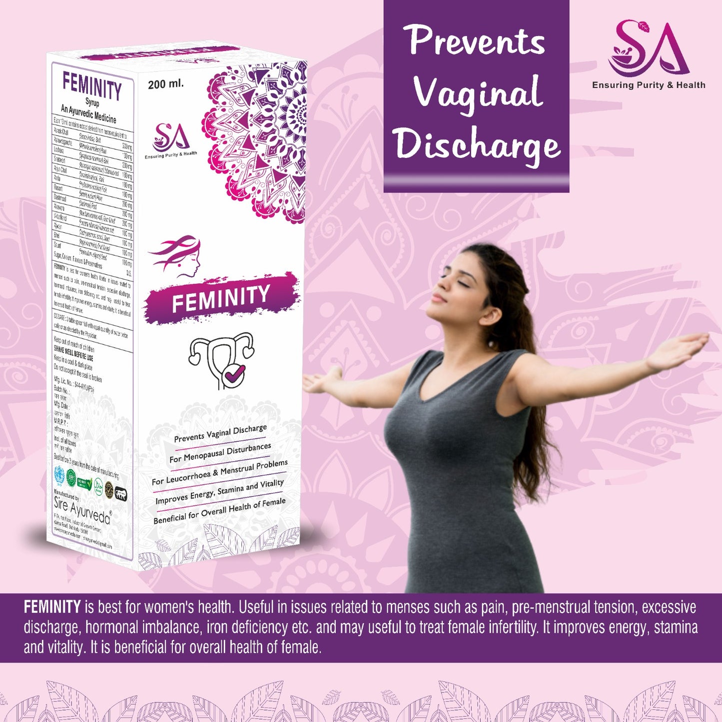 FEMINITY( Women ayurvedic herbs, Shatavari, Ashwagandha, Ashoka, Lodhra, Babool)