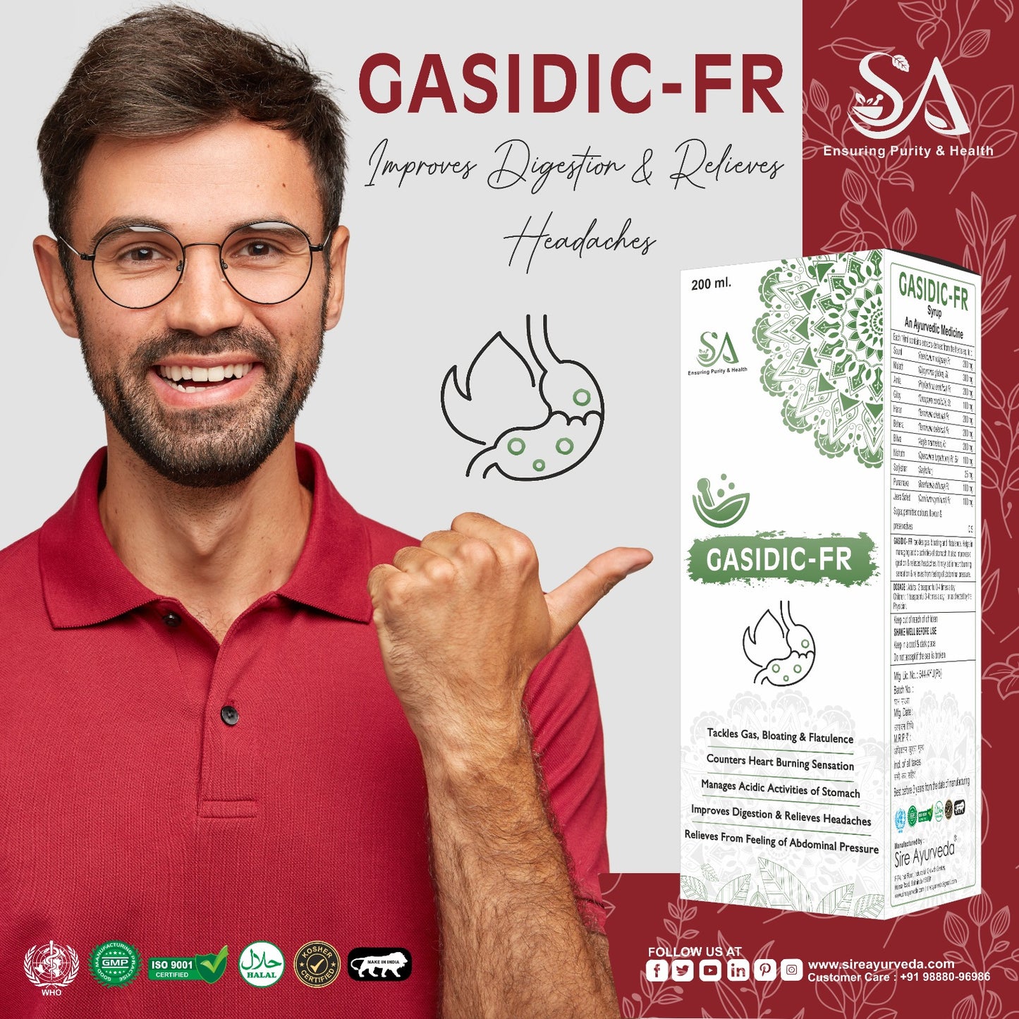 GASIDIC-FR( Acidity gas relief ayurvedic syrup, stomach pain relief medicine, kabj medicines or Digestion, Acidity, Constipation, Abdominal Pain Bloating and Stomach Gas Relief, Helps to Improve Digestive Immunity)