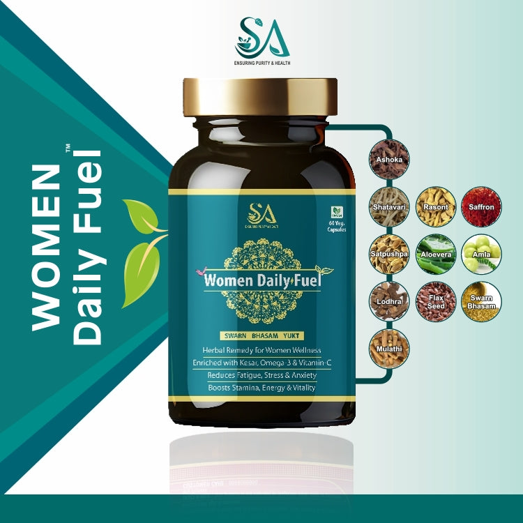 Women Daily Fuel | Women Ayurvedic Herbs | Shatavari, Ashwagandha, Ashoka, Lodhra, Babool - 60 Capsules