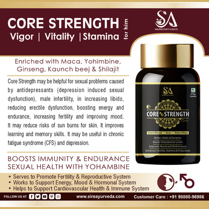 CORE STRENGTH Gold Capsules - Ayurvedic Supplement for Vitality and Stamina with Ashwagandha, Shilajit, Safed Musli, and More - 10 Capsules