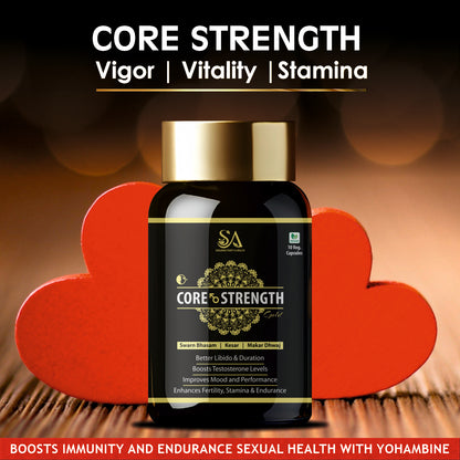 CORE STRENGTH Gold Capsules - Ayurvedic Supplement for Vitality and Stamina with Ashwagandha, Shilajit, Safed Musli, and More - 10 Capsules