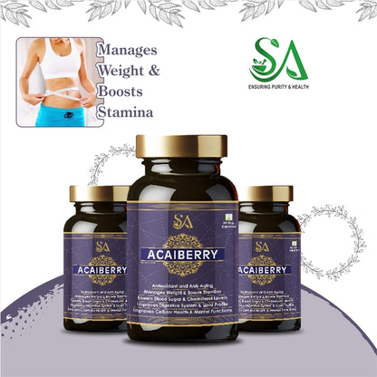 AcaiBerry Capsules | Supports Healthy Skin | Antioxidant-Rich Formula | Nutrition Supplement for Digestive System & Blood Sugar Management | 60 Capsules