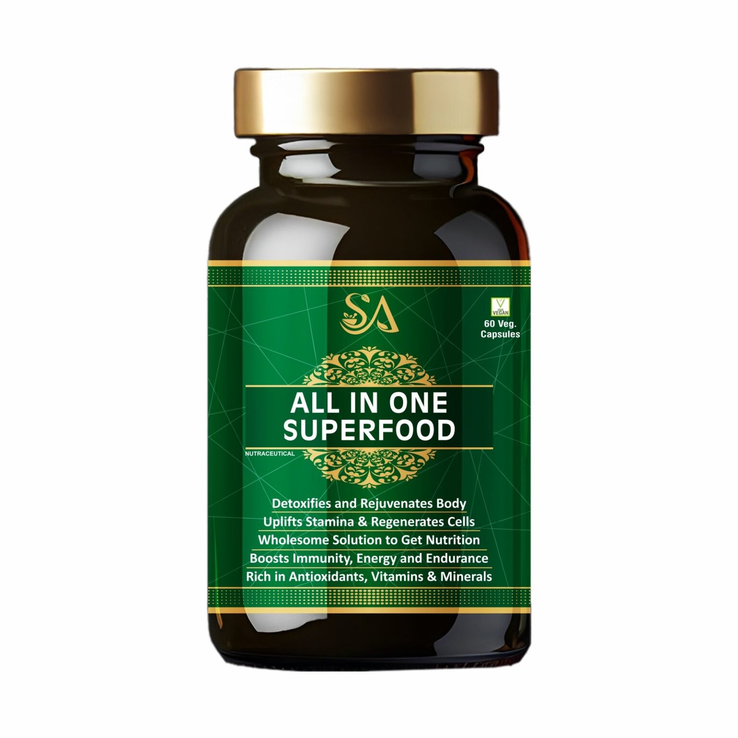 ALL IN ONE SUPERFOOD(All in one Superfood with Herbs, Veggies, Greens & Fruits Supplement | All-Natural Multivitamin & Multimineral Capsules for Men and Women | 60 Capsules)