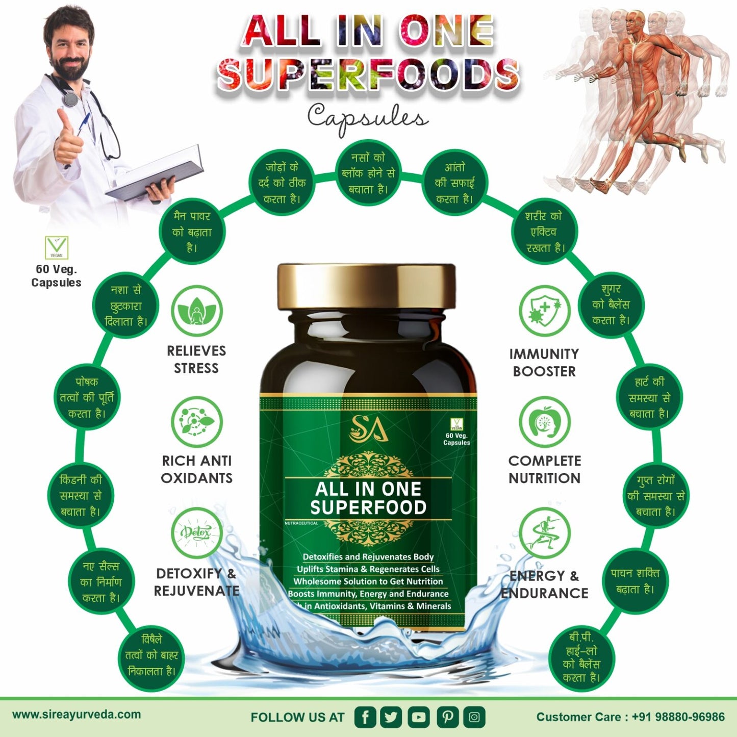 ALL IN ONE SUPERFOOD(All in one Superfood with Herbs, Veggies, Greens & Fruits Supplement | All-Natural Multivitamin & Multimineral Capsules for Men and Women | 60 Capsules)