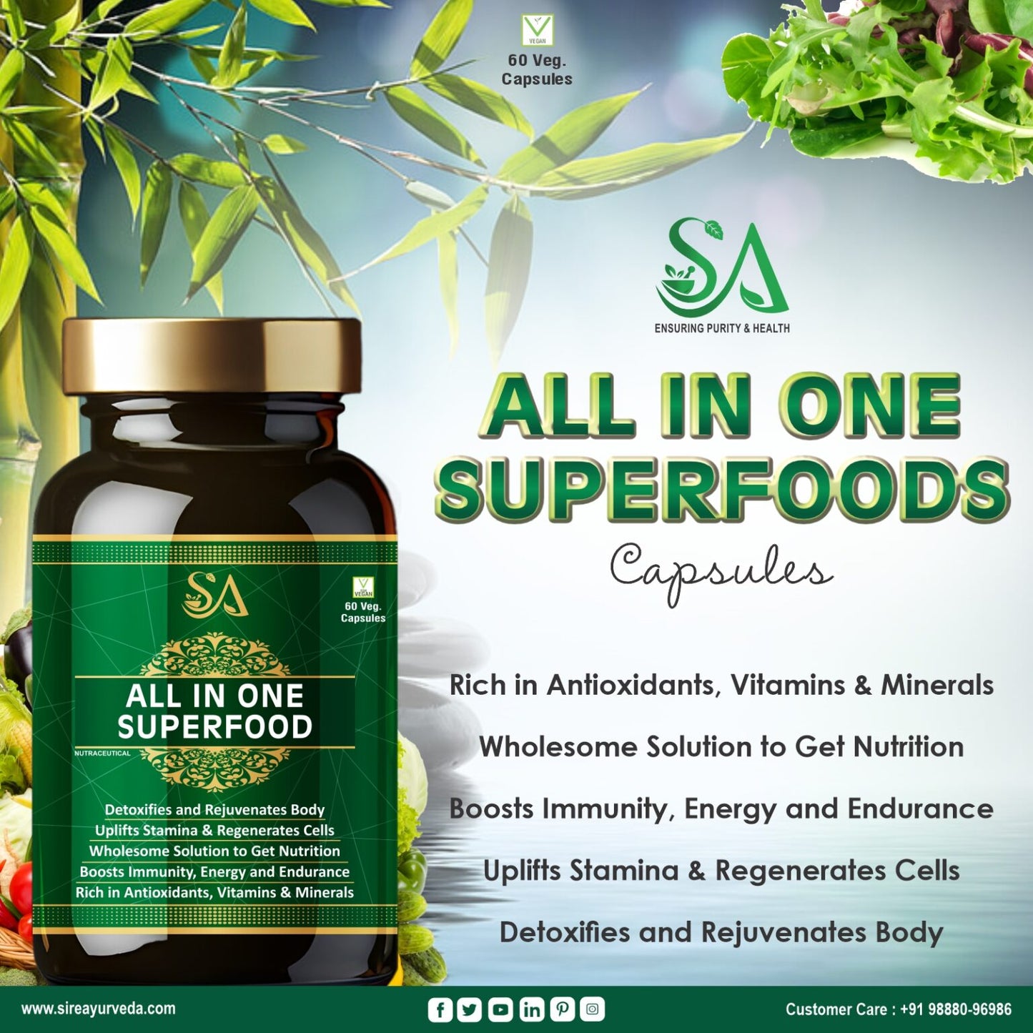 ALL IN ONE SUPERFOOD(All in one Superfood with Herbs, Veggies, Greens & Fruits Supplement | All-Natural Multivitamin & Multimineral Capsules for Men and Women | 60 Capsules)