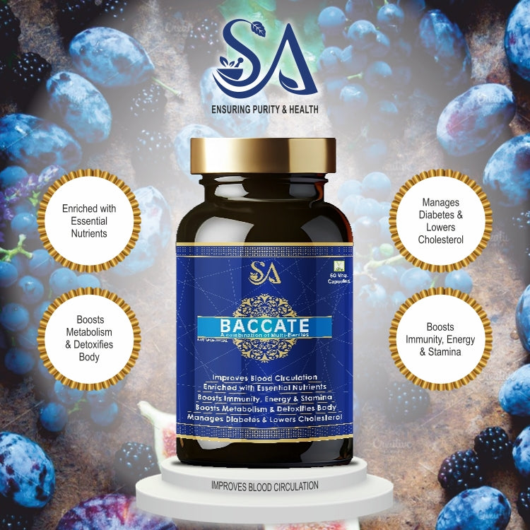 BACCATE(Good For Body Detoxifier, Immunity Booster, Joint Pain Relief Restful Sleep, 60 Veg Capsules)