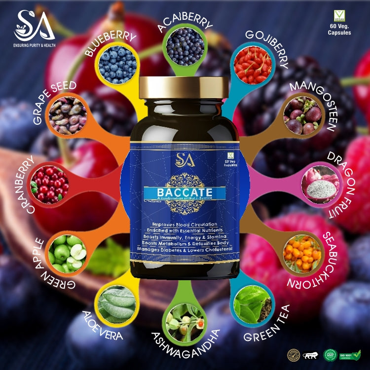 BACCATE(Good For Body Detoxifier, Immunity Booster, Joint Pain Relief Restful Sleep, 60 Veg Capsules)