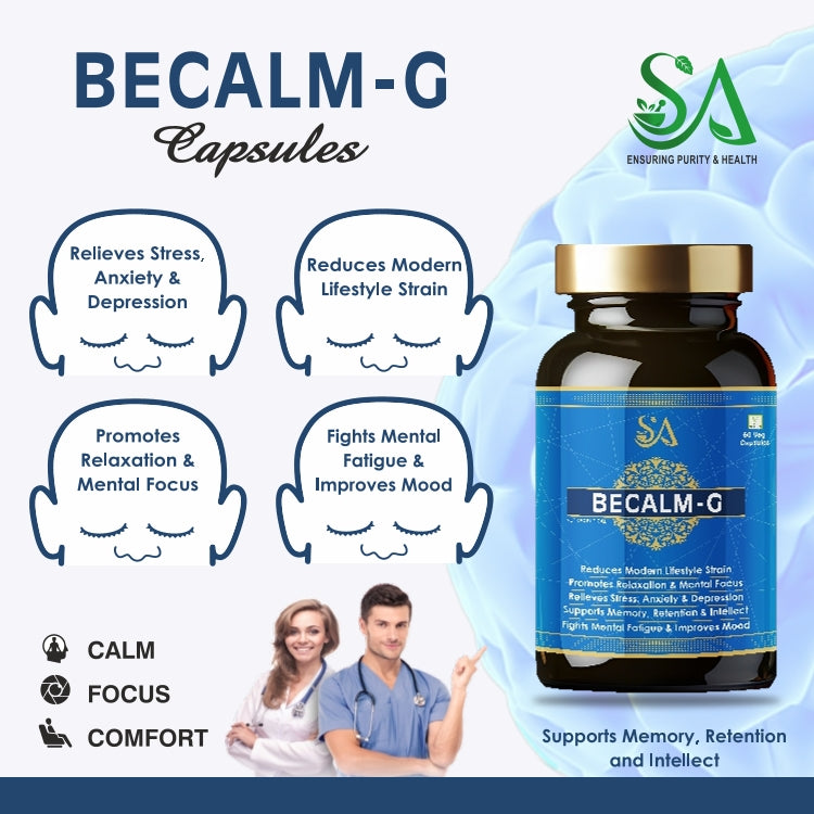 BECALM-G(Brain Booster Supplement with Brahmi Healthy Brain, Stress Relief, Improve Focus – 60 Veg Capsules)