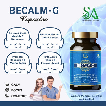 BECALM-G(Brain Booster Supplement with Brahmi Healthy Brain, Stress Relief, Improve Focus – 60 Veg Capsules)