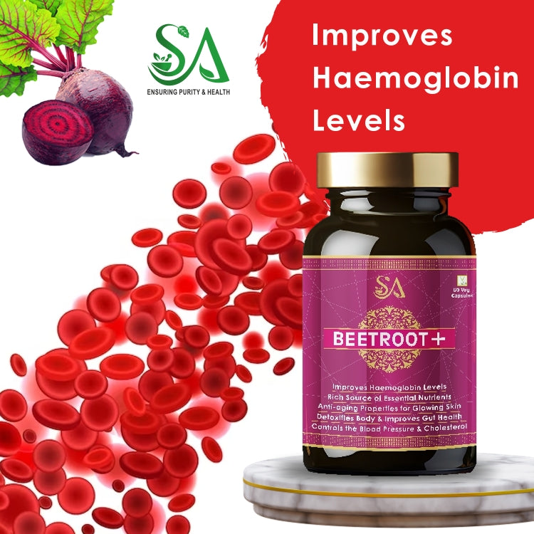 BEETROOT+(Capsules Iron Supplement, Increases Hemoglobin, Ideal for Sensitive Stomachs – Non-Constipating, Red Blood Cell Supplement, 60 Capsules)