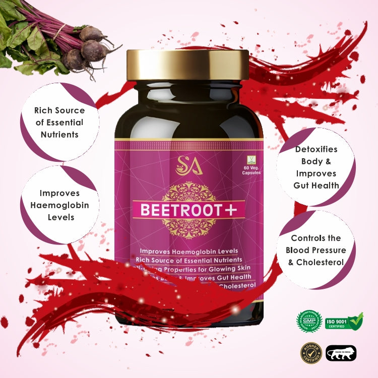 BEETROOT+(Capsules Iron Supplement, Increases Hemoglobin, Ideal for Sensitive Stomachs – Non-Constipating, Red Blood Cell Supplement, 60 Capsules)