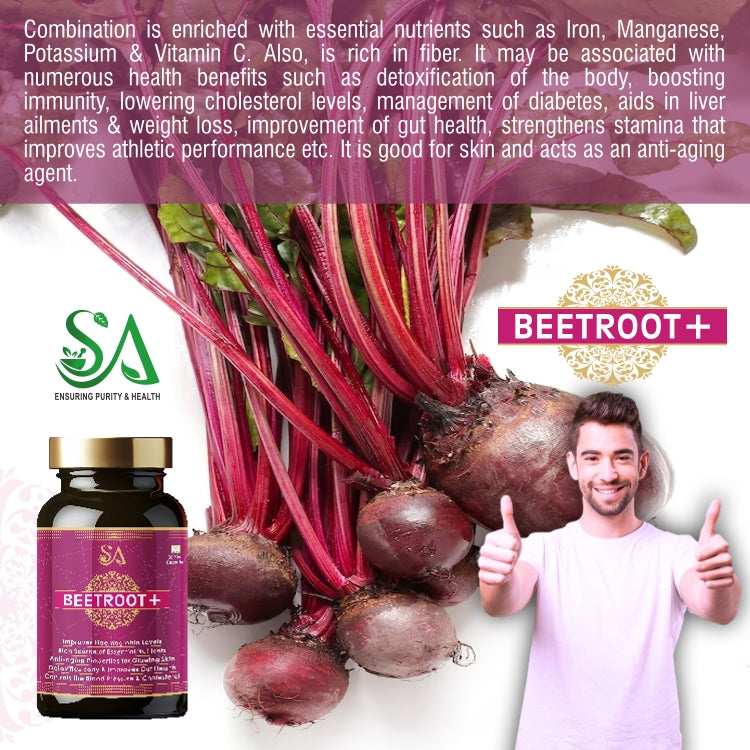 BEETROOT+(Capsules Iron Supplement, Increases Hemoglobin, Ideal for Sensitive Stomachs – Non-Constipating, Red Blood Cell Supplement, 60 Capsules)