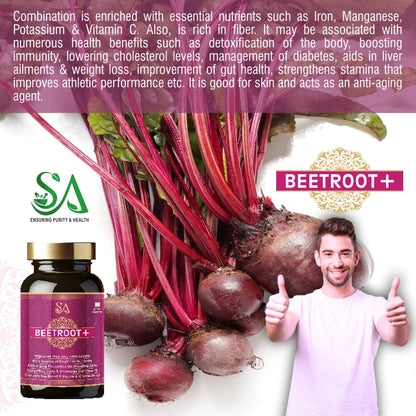 BEETROOT+(Capsules Iron Supplement, Increases Hemoglobin, Ideal for Sensitive Stomachs – Non-Constipating, Red Blood Cell Supplement, 60 Capsules)