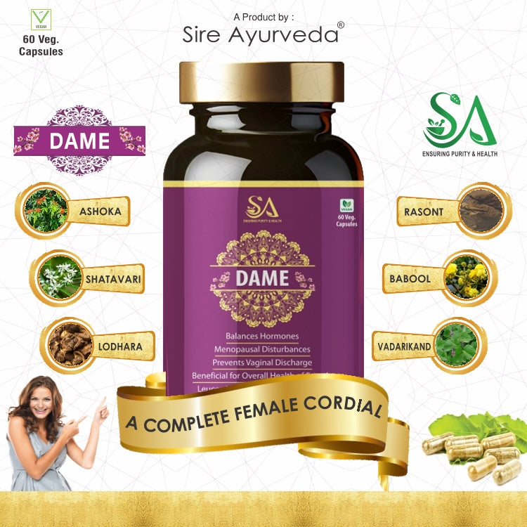 DAME( Women ayurvedic herbs, Shatavari, Ashwagandha, Ashoka, Lodhra, Babool)